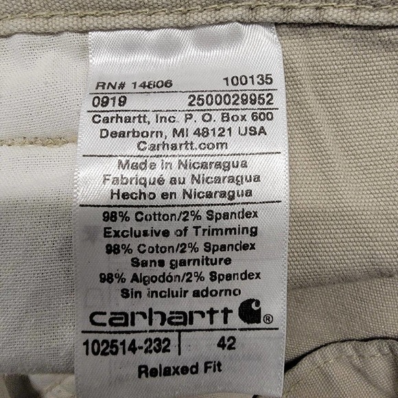 Carhartt Shorts Men’s 42 Beige Carpenter Relaxed Fit Workwear Stretch 102514–232 - Picture 3 of 10